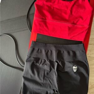 Red and Black Athletic Set with Skull Detail